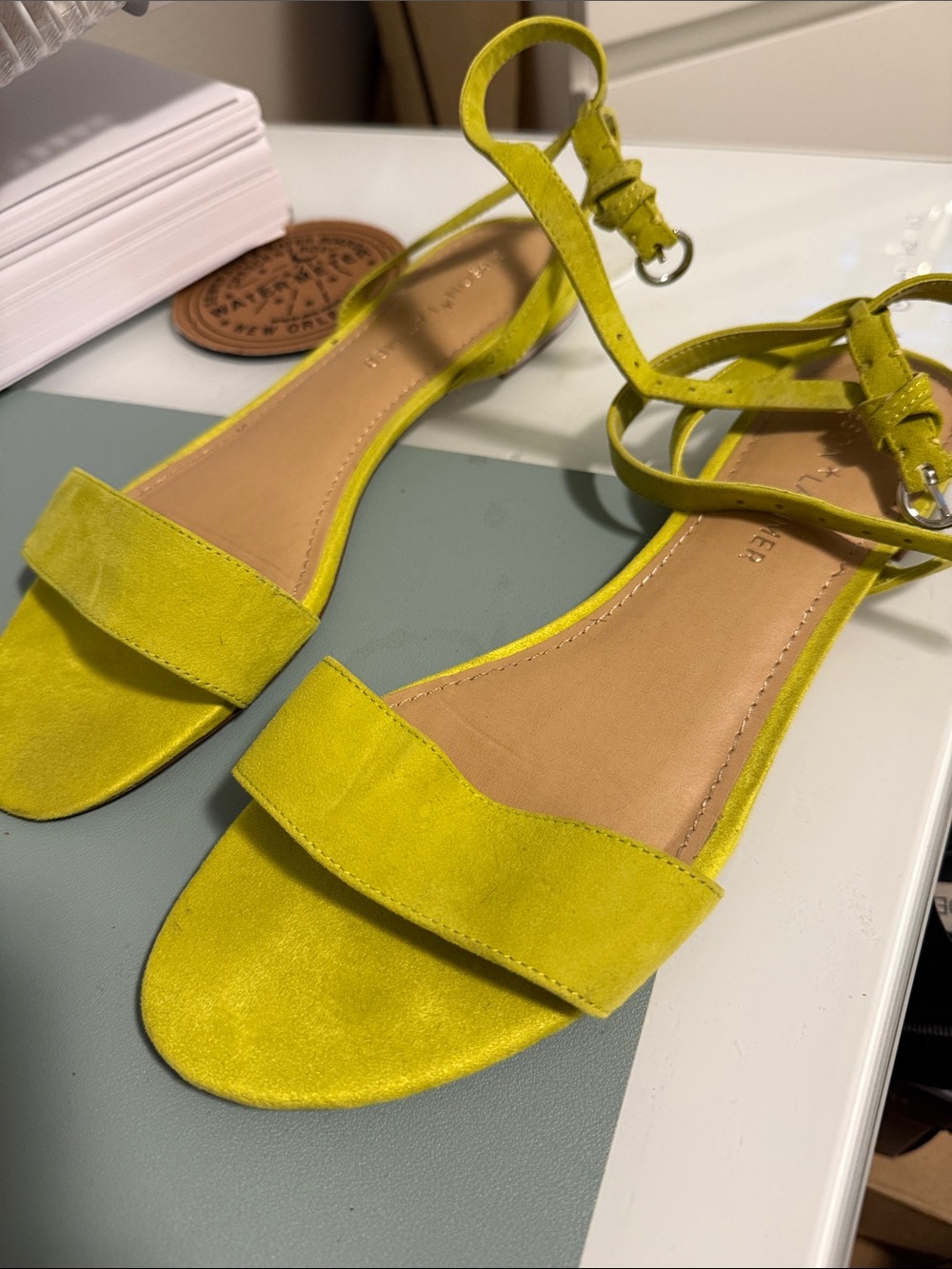 Women's Green Suede Ankle-Strap Sandals